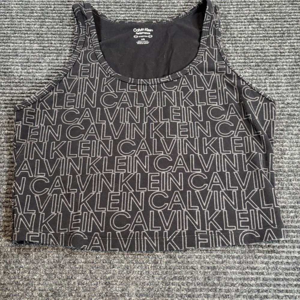 Calvin Klein Performance Womens Black Logo‎ Print Crop Tank Top Stretch Large